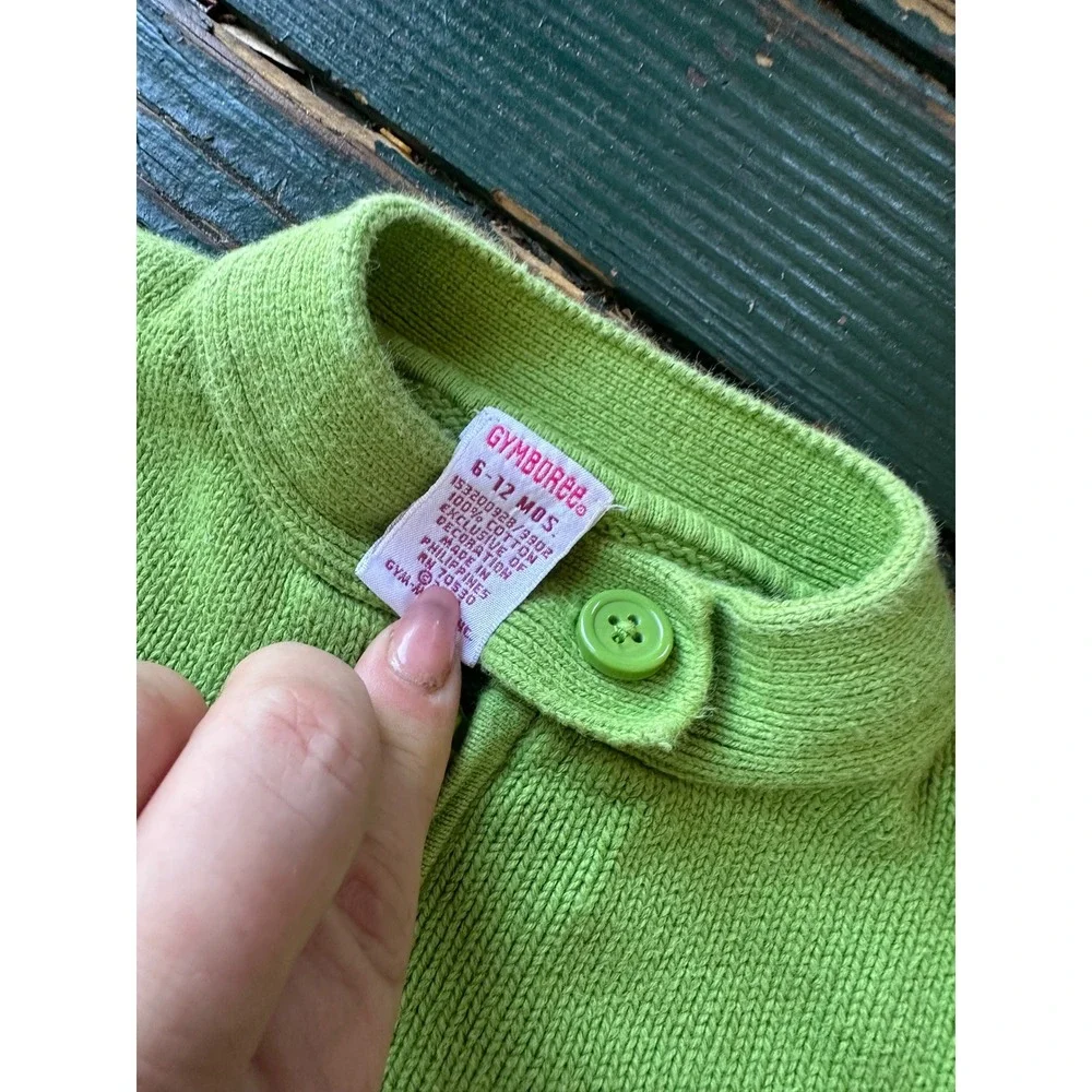 Gymboree‎ Baby Girls Green Zebra Knit Cardigan Sweater and Denim Jeans Set 6-12M